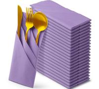 Qilery 50 Pcs Paper Linen Napkins Disposable Airlaid Paper Prefolded Dinner Napkins with Built in Flatware Pocket for Silverware Valentine Wedding Party Christmas Day (Purple)