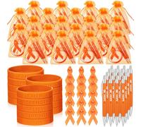 Qilery 50 Set Cancer Awareness Gifts Set, Include Breast Cancer Awareness Ribbon Pin Pen Bracelet and Bags for Domestic Violence Leukemia Pancreatic Lupus Multiple Sclerosis Item(Orange)