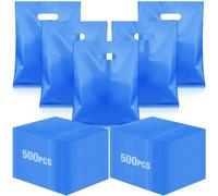 Qilery 500 Pcs Die Cut Handle Bags 9x12inch, Retail Plastic Shopping Merchandise Gift Bags Candy Bag Strong Durable, for Small Business, Retail, Gifts, Trade Show, Party and More(Blue)