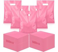 Qilery 500 Pcs Die Cut Handle Bags 9x12inch, Retail Plastic Shopping Merchandise Gift Bags Candy Bag Strong Durable, for Small Business, Retail, Gifts, Trade Show, Party and More(Pink)