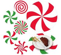 Qilery 60 Pcs Disposable Christmas Candy Placemats 12 Inch Christmas Red Green Sweets Paper Round Placemats Table Mats Candy Canes for Xmas Party Home Decorations Kitchen Dining Table