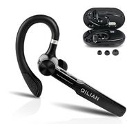 QILIAN Single Ear Bluetooth Headset with 110Hrs Talk Time, Wireless Earpiece with Dual Noise Canceling Mic & 500mAh Charging Case, Bluetooth 5.3 Hands Free Headphones for Business/Office/Driver Work