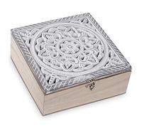 QILICZ Tea Box, Wood Tea Bag Holder, Rustic Tea Caddy Chest,Tea Bag Organiser Tea Storage Box with Unique Floral 9 Compartments for Home Tea House