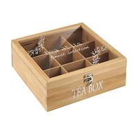 QILICZ Tea Box Wooden Tea Caddy Tea Bag Holder Tea Bag Organiser Tea Chest Tea Storage Box with 9 Compartments and Glass Cover for Home Use Gift