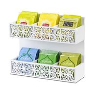 QILICZ Vertical Wooden Tea Bag Organiser, Vintage Openwork Pattern, Tea Bag Holder, Tea Box, Tea Storage for Home, Office, Tea Bag Box, Tea Box for Tea Bags, Sugar Coffee Capsule