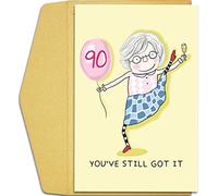 Qiliji Funny 90th Birthday Card for Women, 90 Years Old Birthday Card for Her, Happy Ninetieth Birthday Greeting Card, 90 Still Got It