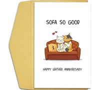 Qiliji Funny Cats 3rd Anniversary Card, Happy Leather Anniversary Pun Card for Husband Wife, Cute Third Wedding Anniversary Card for Men Women, 3 Years Anniversary Card Gift for Couple