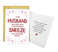 Qiliji Funny Husband Birthday Card from Wife, Humor Birthday Card for Husband from Wife, The Loudest Sneezer, Who I Have Never in My Life Heard Sneeze at an Acceptable Volume
