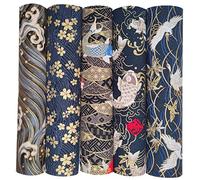 Qililandiy 5PCS Cotton Pattern Fabric Japanese Style Fabric for Crafts Sewing Quilting Patchwork 25cm Square (Black)