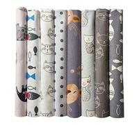 Qililandiy 8pcs Printed Cute Cat Elephant Fish Deer Theme Fat Quarter Cotton Fabric Quilting Fabrics for Sewing Crafting Patchwork 18x22 inches