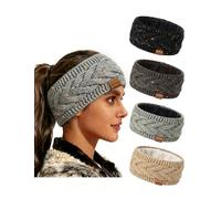 Qilitop 4 Packs Womens Winter Headbands Fuzzy Fleece Lined Knit Ear Warmers | Winter Knit Headbands, Fleece Lined Ear Warmers, Crochet Cable Head Wraps, Ear Muffs, Stocking Stuffers, Accessories, Gifts