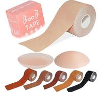 Qilly Boob Tape, Bob Tape for Large Breasts, Self-Adhesive Waterproof Strapless Boobtapes with 2 Pcs Nipple Covers, 5M Stretchable Longer Than Regular Roll, Perfect to Stick on Bra (Skin)