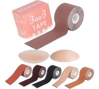 Qilly Boob Tape, Bob Tape for Large Breasts, Self-Adhesive Waterproof Strapless Boobtapes with 2 Pcs Nipple Covers, Stretchable Longer Than Regular Roll, Perfect to Stick on Bra (New Skin, 5 m)