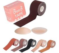 Qilly Boob Tape, Bob Tape for Large Breasts, Self-Adhesive Waterproof Strapless Boobtapes with 2 Pcs Nipple Covers, 7M Stretchable Longer Than Regular Roll, Perfect to Stick on Bra (Coffee)