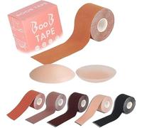 Qilly Boob Tape, Bob Tape for Large Breasts, Self-Adhesive Waterproof Strapless Boobtapes with 2 Pcs Nipple Covers, Stretchable Longer Than Regular Roll, Perfect to Stick on Bra (Brown, 5 m)