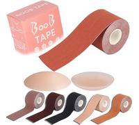 Qilly Boob Tape, Bob Tape for Large Breasts, Self-Adhesive Waterproof Strapless Boobtapes with 2 Pcs Nipple Covers, 5M Stretchable Longer Than Regular Roll, Perfect to Stick on Bra (Deep Skin)