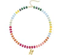 QILMILY Initial Necklace for Women Gold Bubble Letter Pendant Necklace Beaded Gemstone Choker Necklace Handmade Natural Stone Jewelry, 16 inches, Copper, No Gemstone