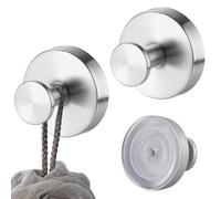 QILUCKY 2 Pcs Luxe Hold No-Drill Hooks, Vacuum Suction Cup Hooks Reusable Shower Hooks Self Adhesive, Stainless Steel Waterproof Heavy Duty Suction Hooks for Bathroom Kitchen Glass Doo (Silvery)