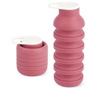 QILUCKY Collapsible Water Bottle, Silicone Foldable Portable Water Bottles 600ml, Lightweight Reusable Leakproof for Travel Camping Hiking Cycling Yoga Sports Outdoor (Pink)