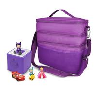 QILUCKY Three-layer music box bag Children's luggage offers plenty of space for Toniebox figures Tigerbox transport foil listening figure cube Mesh compartment Adjustable inner (Purple/Fabric)