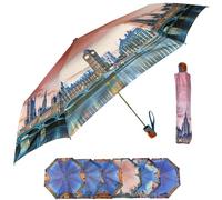 QILZO Women Umbrella Foldable Auto Open 30cm Compact Fiber Umbrella Travel Umbrella Waterproof Quick Dry UV Resistant, London, 109 cm