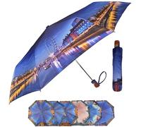 QILZO Women Umbrella Foldable Auto Open 30cm Compact Fiber Umbrella Travel Umbrella Waterproof Quick Dry UV Resistant (London Eye), London Eye