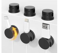 QiMan Pack of 6 Cable Holder, Cable Clips, Magnetic Self-Adhesive 360° Rotatable Cable Organiser, Cable Management for Desk, Bedside Table, HDMI, Charging Cables, USB, Compatible with Cables up to 7.5