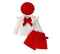 QIMAOPH Baby Girl Clothes Set Toddler Outfit Ruffle Long Sleeve Shirt Top and Bow Dress&Cute Hat 3 Pieces Autumn Winter Clothing Set Age 6-24 Months-3 Years Old