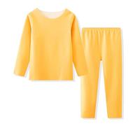 QIMAOPH Kids Thermal Underwear Set Boys Fleece Lined Long Sleeve Tops & Bottoms Children Warm Football Skins Suit Girls Base Layer Set for Ski Running Daily Life Age 4-11 Years Old Light Yellow