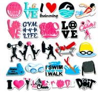 Qimbytar 24, 26PcsSoftball Volleyball Soccer Basketball Baseball Shoe Charms Fit for Clog Sandals Decoration, Swimming Cheerleading Gymnastics Sports Shoe Charms for Party Favor, Non-Precious Metal,