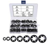 QIMEI-SHOP Starlock Washers Internal Tooth Lock Washer M3 M4 M5 M6 M8 M10 M12 Push On Speed Clips Fasteners Assortment Kit with Storage Box Black 340Pcs