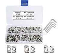 QIMEI-SHOP T Nuts Set M3 M4 M5 T Slot Nut Hammer Head Carbon Steel Nickel-Plated Fastener Assortment Kit for 2020 Series Aluminum Profile 180pcs