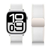 Qimela Magnetic Leather Strap Compatible with Apple Watch Band 38mm 40mm 41mm 42mm 44mm 45mm 46mm 49mm for Men Women,Top Grain Genuine Leather Wristband for iWatch Series 10 9 8 7 6 5 4 3 Ultra 2 1 SE