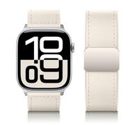 Qimela Magnetic Leather Strap Compatible with Apple Watch Band 38mm 40mm 41mm 42mm 44mm 45mm 46mm 49mm for Men Women,Top Grain Genuine Leather Wristband for iWatch Series 10 9 8 7 6 5 4 3 Ultra 2 1 SE
