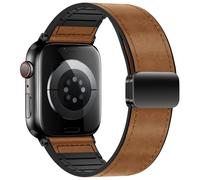 Qimela Magnetic Leather Strap Compatible with Apple Watch Band 38mm 40mm 41mm 42mm 44mm 45mm 46mm 49mm for Men Women,Top Grain Genuine Leather Wristband for iWatch Series 10 9 8 7 6 5 4 3 Ultra 2 1 SE
