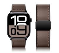 Qimela Magnetic Leather Strap Compatible with Apple Watch Band 38mm 40mm 41mm 42mm 44mm 45mm 46mm 49mm for Men Women,Top Grain Genuine Leather Wristband for iWatch Series 10 9 8 7 6 5 4 3 Ultra 2 1 SE