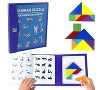 qimeyu Tangram Puzzles for Kids,Magnetic Tangram,Tangram Puzzles,Wooden Tangram Puzzles,Tangram Puzzle Book for Kids Geometric Dissection Games with 96 Solution,Tangram for 3 4 5 6 Years Puzzle Games