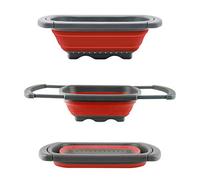 QiMH Colander collapsible Over The Sink Vegtable/Fruit Colander Strainer With Extendable Handles(Green&Red) (Red)
