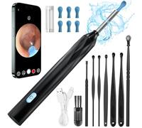 QIMIALOL Wireless Visual Ear Pick FDA Eligible Ear Wax Removal Kit with 6 Ear Spoon Covers Ear Cleaner with Camera Compatible with iOS and Android Systems for Kids, Adults & Pets, Black Color