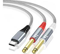 QIMIAOUS USB C to 1/4 inch Audio Cable, USB C to Dual TS Mono Cable, Type C to Dual 6.35mm TS Y-Splitter Audio Cord for Smartphone, Tablet, Laptop Link to Amplifier, Mixing Console, Speaker - 4 Feet