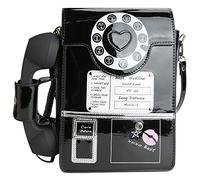 QiMing Retro dial telephone Crossbody Shoulder Bag,Pu Movable microphone Purse for Women, B-black B, M