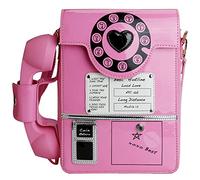 QiMing Retro dial telephone Crossbody Shoulder Bag,Pu Movable microphone Purse for Women, B-pink B, M