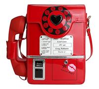 QiMing Retro dial telephone Crossbody Shoulder Bag,Pu Movable microphone Purse for Women, B-red B, M