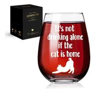 QIMIUTB It's Not Drinking Alone If The Cat Is Home Wine Glasses,Cat Lovers Gifts For Women,Men，him, Her, Mom, Wife, Boss, Sister, Best Friend, Bff-116
