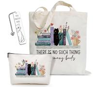 QIMIUTB There is No Such Things as Too Many Books,Canvas Tote Bag for Women,Tote bag for Women Birthday Friends with Book Marks and Makeup bag-6, Colour, One Size