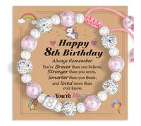 QIMIUTB Unicorn Adjustable Pink Pearl Bracelet Birthday Gifts for Girl,Jewelry Birthday Christmas Gifts for age: 5-9 Year Old Daughter Big Sister Teen Girls Granddaughter Niece Girl, 1, 塑料, no