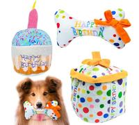 QIMMU Birthday Dog Toy, Bone Cake Toy for Dogs, Dog Gift, Indestructible Plush for Dogs, Birthday Cake Canes (3PCS)