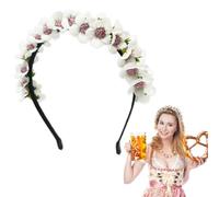 QIMMU Flower Headband, Decorative Flower Crown, Headpiece with Flowers, Bohemian Style, Headband with Crown of White and Green Flowers for Wedding, Holiday, Carnival, Halloween, Party