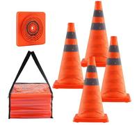 qimoi Safetys Cones, 4 Pack 18 Inch Fold Traffic Cones, Construction Cones with Reflective Collars, & Storage Bag