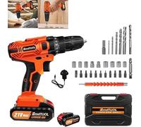 Qimu 21V Cordless Drill Battery Power Drill Driver 3/8" Keyless Chuck Electric Screwdriver Kit, 25+1 Torque 45Nm Max Combi Drill Kit with 1500 mAh Li-Ion Battery, Fast Charger, 26PCS Drill Bits